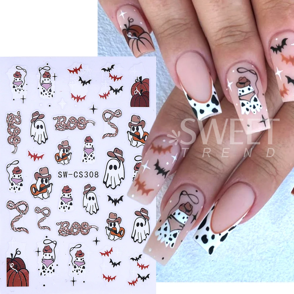 6 قطعة/المجموعة 3D الخريف مسمار الفن ملصقات العنكبوت اليقطين الفطر الزهور مسمار سيلدر الشارات للنساء هالوين مانيكير الديكور #6