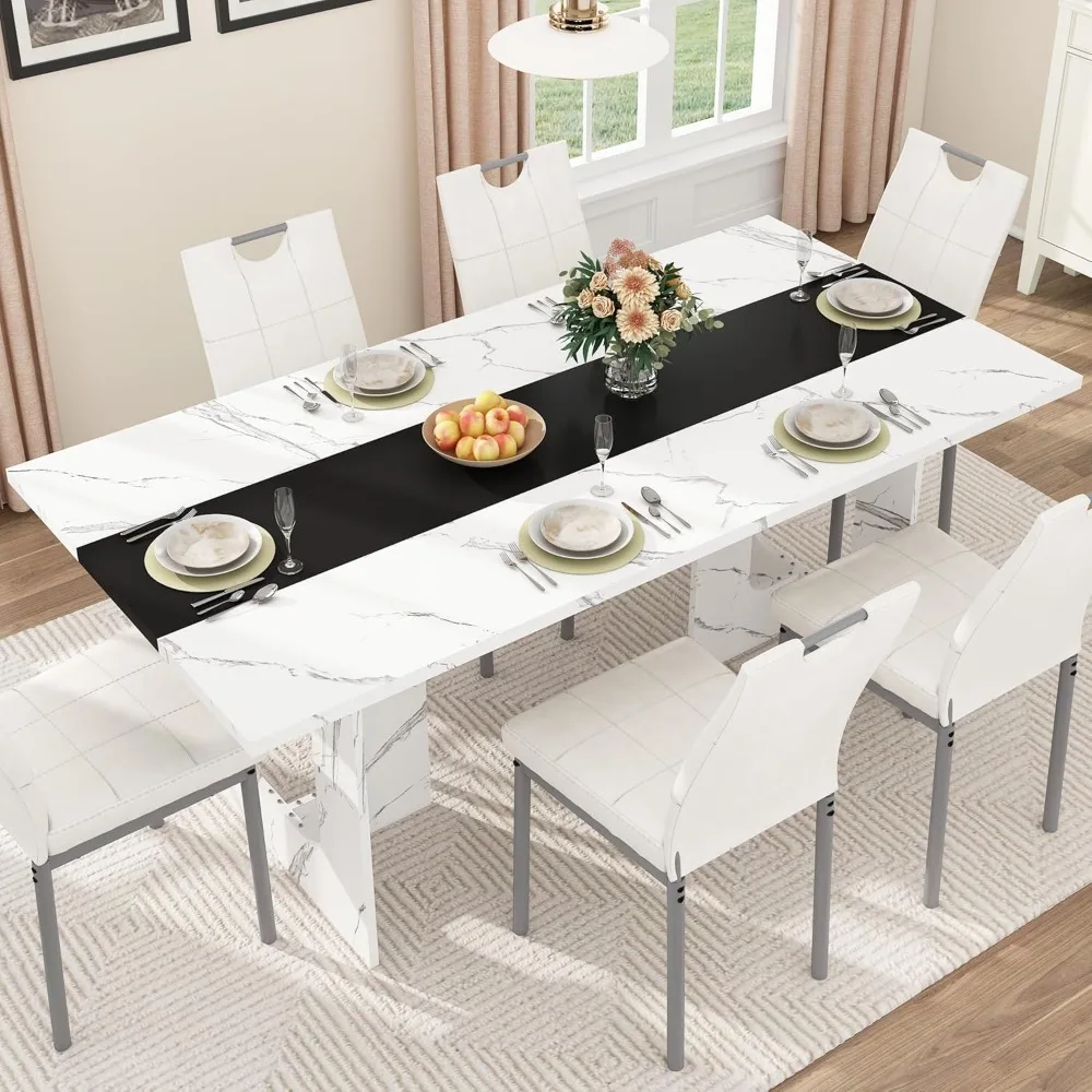 

Rectangular Dining Table for 6-8 People, Farmhouse Wood Kitchen Table with Wooden Legs, Farmhouse Center Kitchen Table