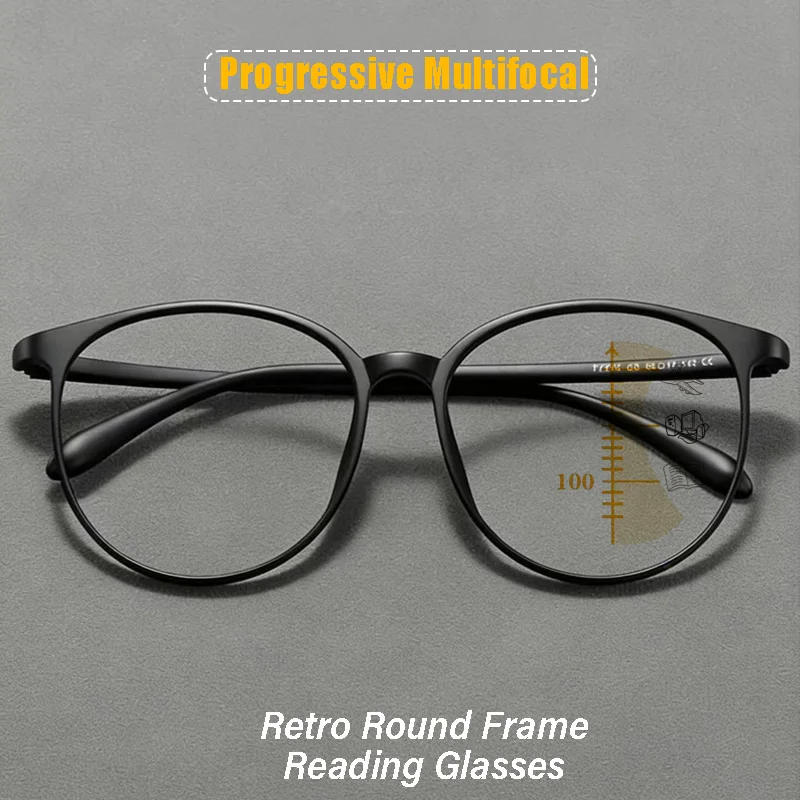 Lunettes de lecture multifocales progressives à branches super flexibles pour hommes et femmes, anti-fatigue, pour presbytie, monture ronde TR90