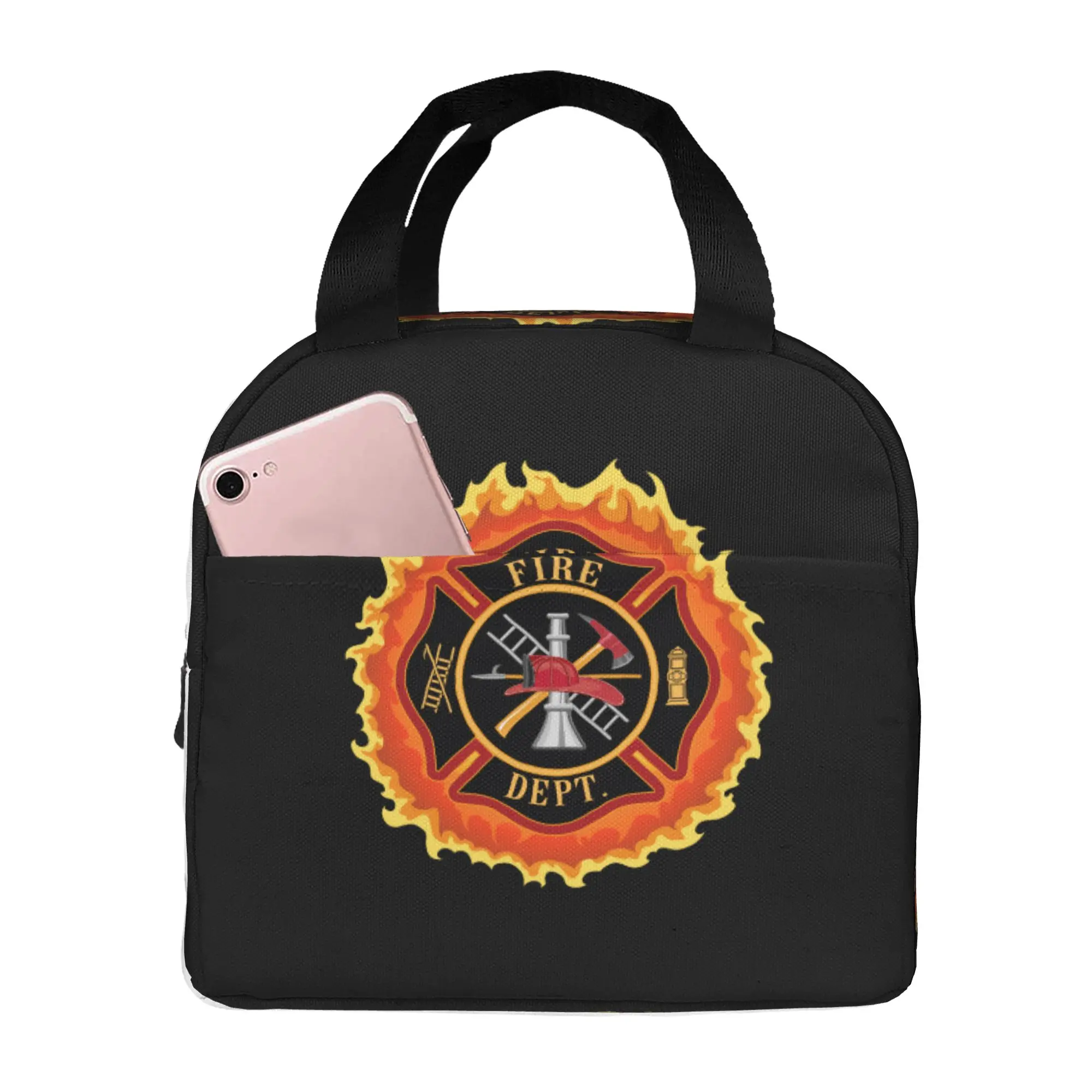Firefighter Cross With Flames Lunch Bag Men Women Fire Rescue Fireman Warm Cooler Insulated Lunch Box for Adult Office