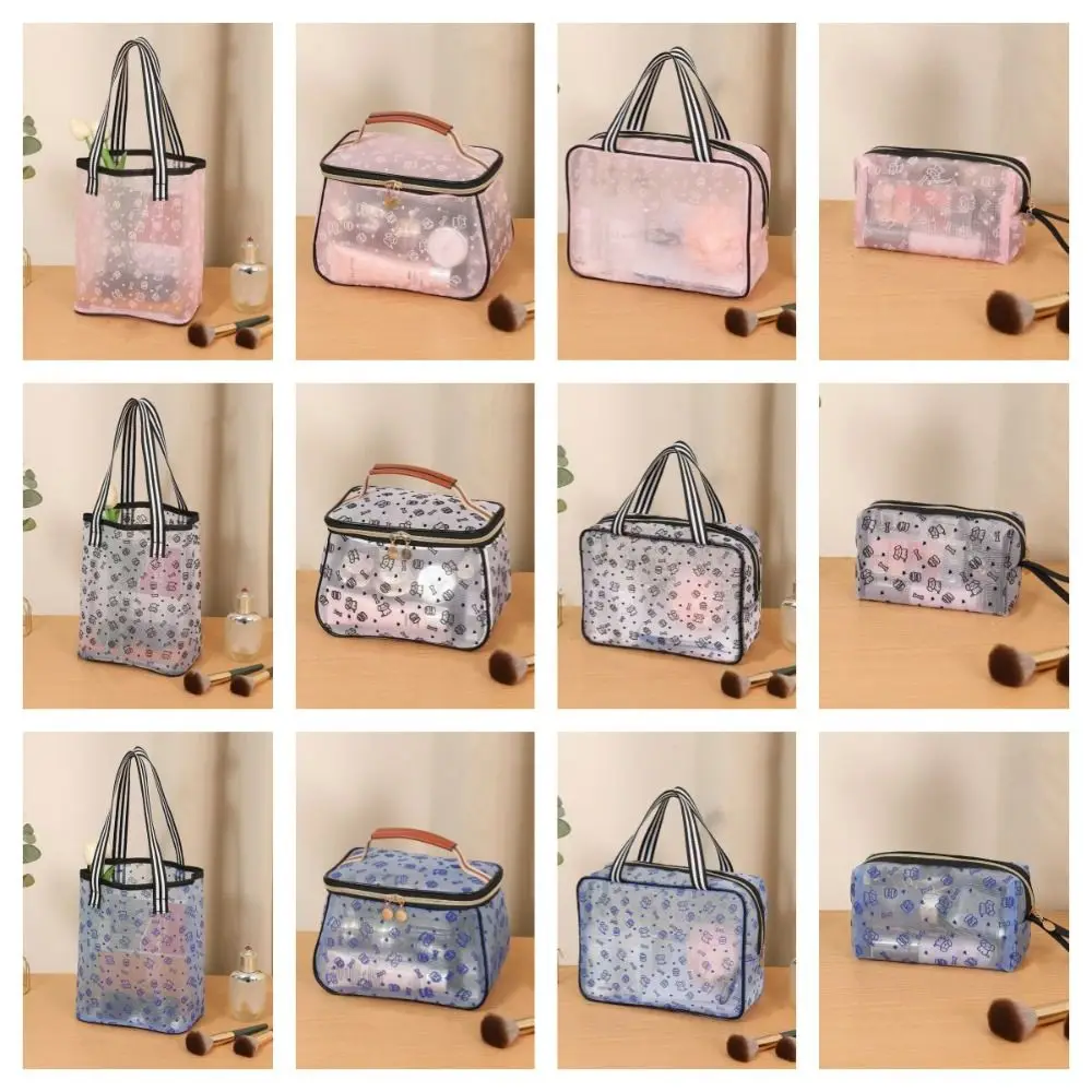Lightweight Mesh Handheld Makeup Bag Zipper Square Mesh Cosmetic Bag Cosmetic Cases Transparent Storage Toiletry Bag Ladies