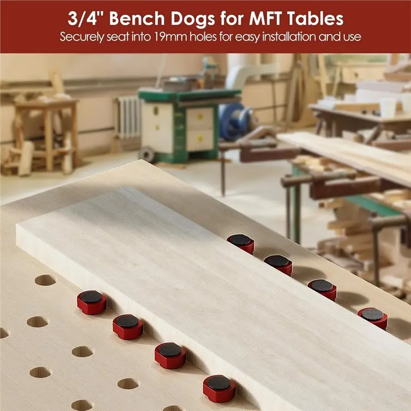 ABRB-Workbench Dogs In 12 Pack, 3/4" Aluminum Alloy Bench Dog Clamp With Non-Slip Pads For Woodworking, DIY Projects