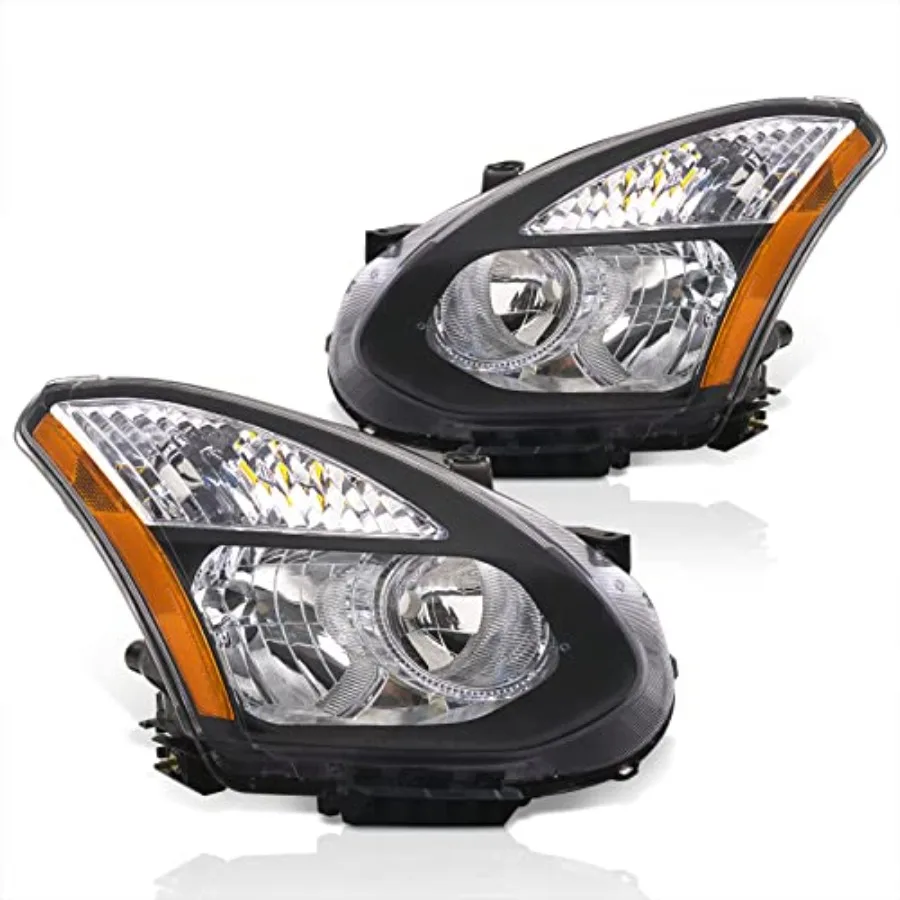 

Black Housing Clear Lens Amber Reflector Headlights Headlamps Driving Bumper Lights Signal Lamps Pair Compatible Replacement Fo