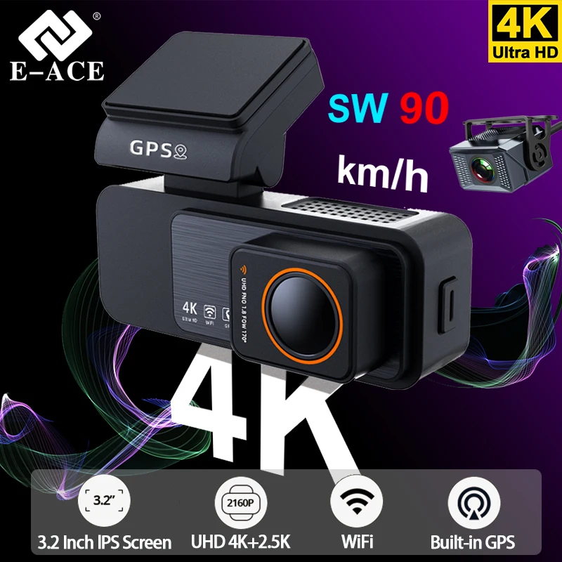 

Dash Cam Car 3.2 Inch 4K DVR Built-in GPS WIFI Driving Recorder 24h Parking Monitoring 1080P Rear Camera Loop Recorder