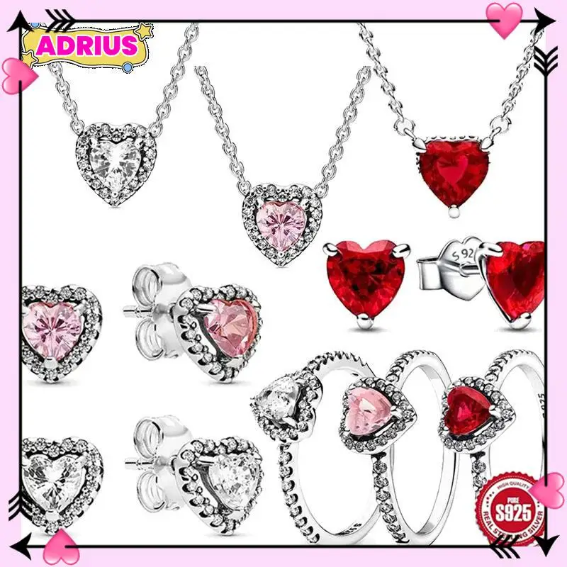 

New Exquisite Shining Heart Series 925 Sterling Silver Light Luxury Heart Ring Necklace Earrings Charm Women's Jewelry Set Gift