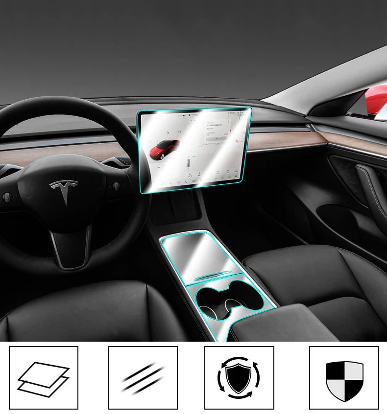 Película TPU protetora anti-risco para tesla, controle central, adesivo do painel do console central, acessórios do carro, modelo 3, Y, 2021-2023