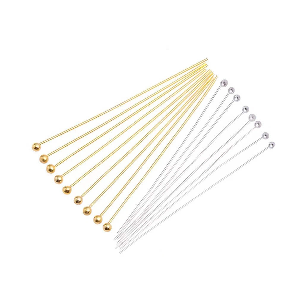 Solid 925 Silver Pins 60MM Ballpoint Needles Sterling Silver Beaded Perforated Needles For Jewelry Finding Accessories 50pcs/lot