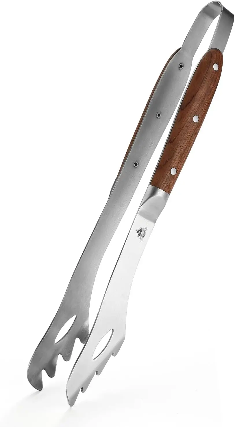 

Heavy Duty Rosewood Handle BBQ Tongs, 16.73' Long Premium Grilling Tongs for Outdoor Use