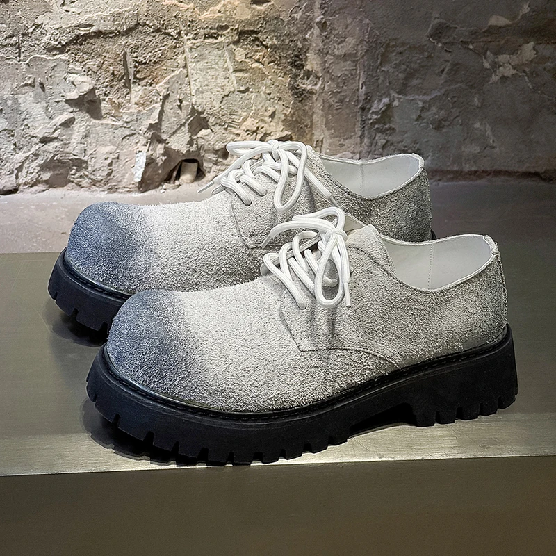 Retro Men Suede Derby Shoes Multiple Colors Men Thick-soled Lace-up Slip-on Casual Shoes Suitable for Daily Street Outdoor Wear