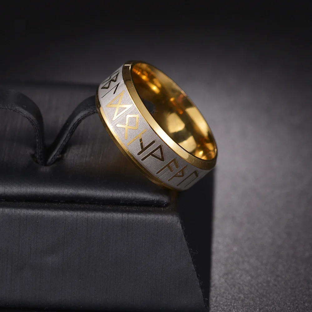 Bxzyrt New Fashion Style Men Ring Stainless Steel Rings Double Letter Rune Words Odin Norse Viking Amulet RETRO Rings Jewelry