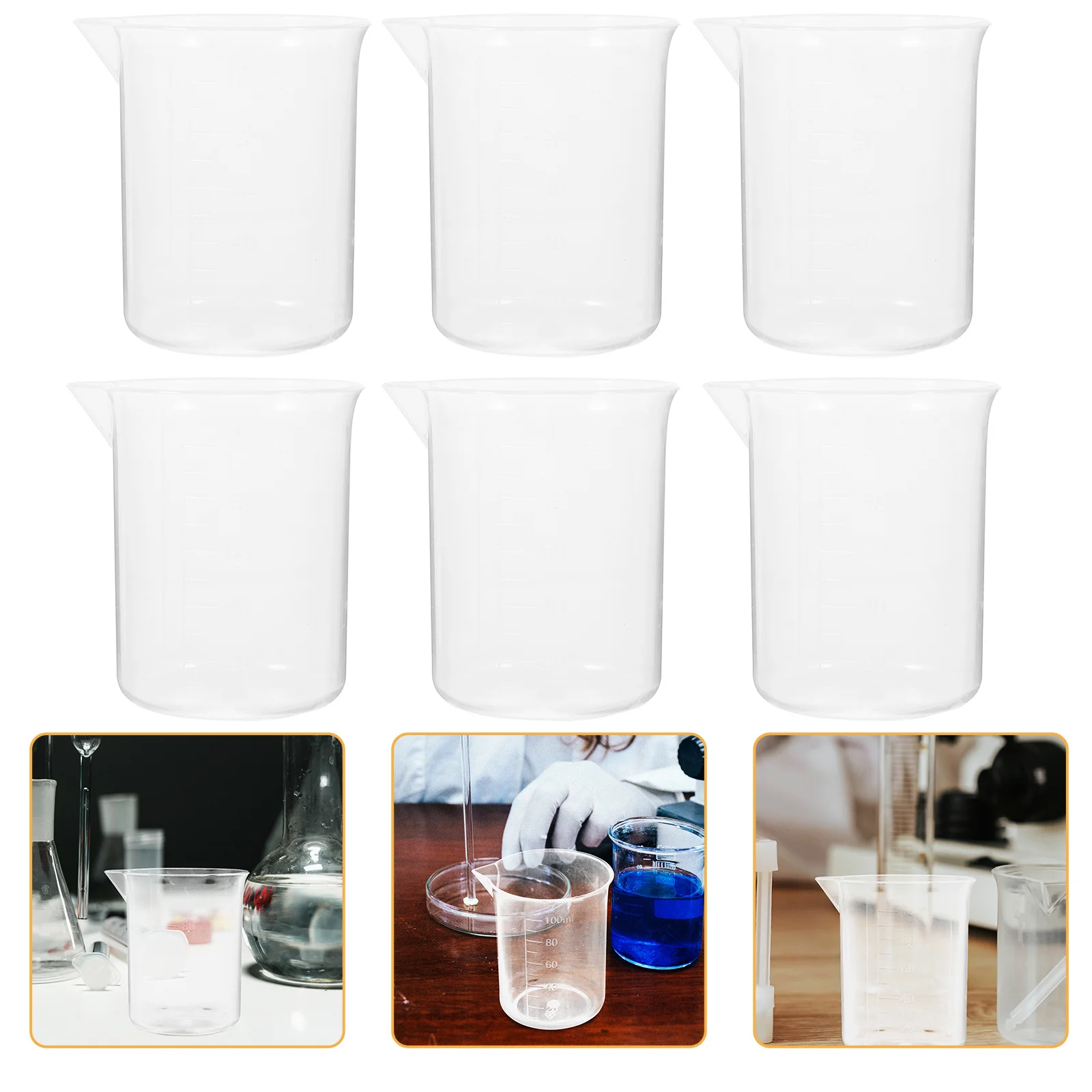 6Pcs 100ml Plastic Beakers Measuring Cups PP Material Graduations Easy Read High Temp Acid Alkali Resistant Wide Mouth