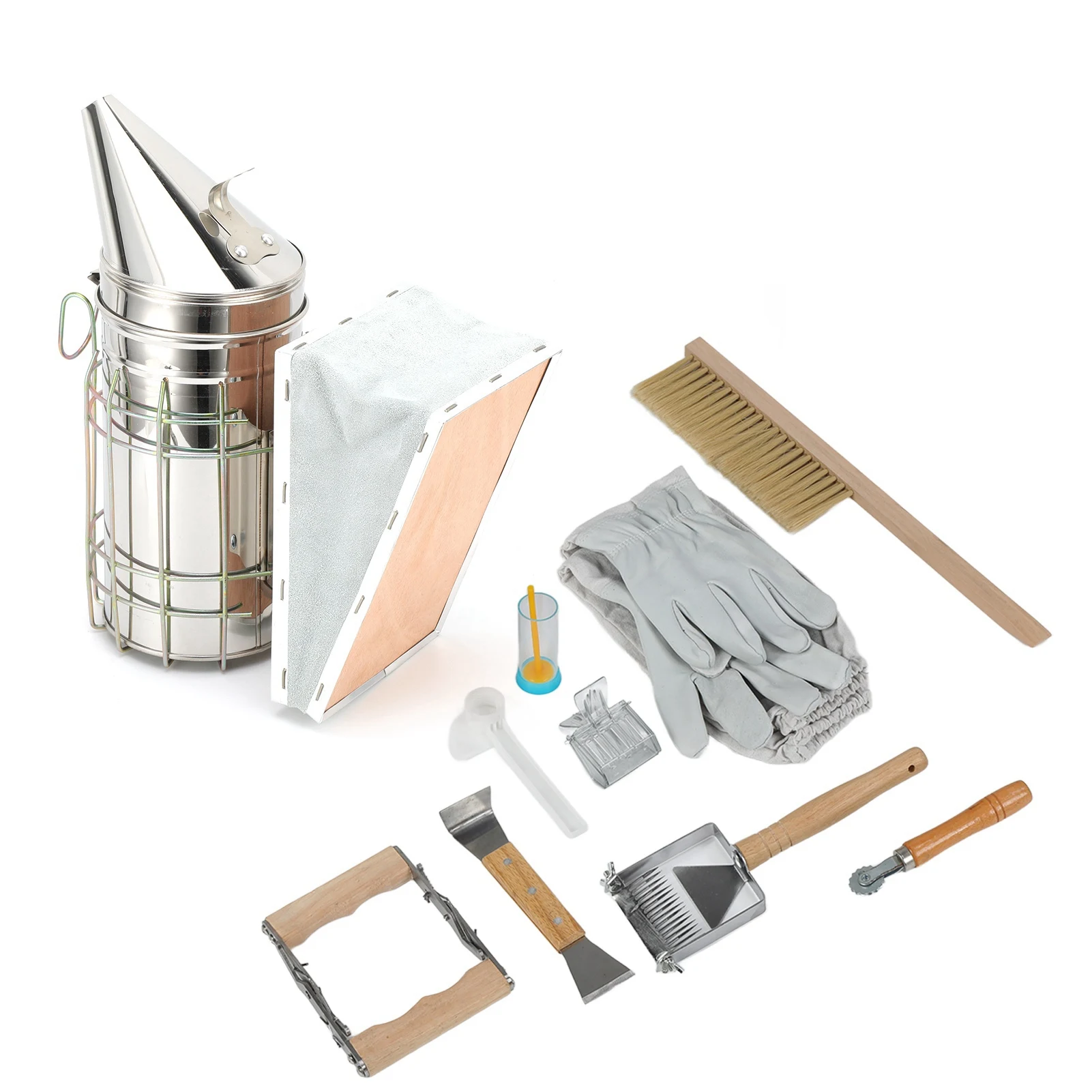 /Set Beekeeping Kit Frame Grip Bee Brush Beehive Smoker Queen Bee Clip Wire Embedder Scraper Tools Beekeeping Smoker Kit