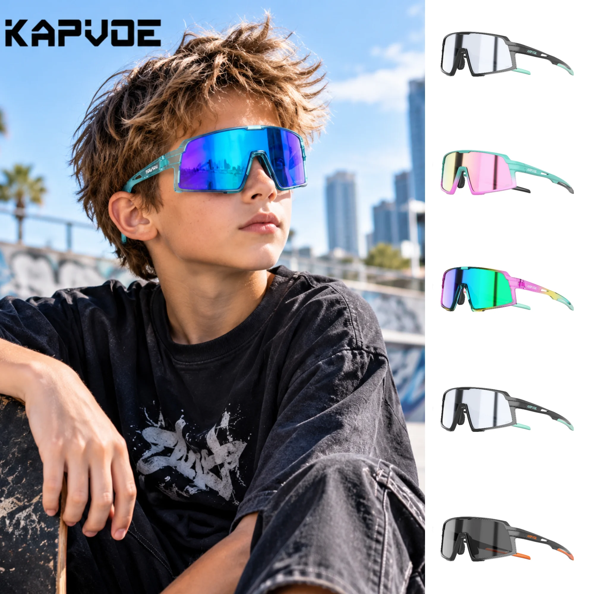 KAPVOE Kinder-Sonnenbrille mit Polarisationsfilter, Jungen-Fahrradbrille, UV400-Schutz, Kinder-Fahrradzubehör, Mädchen-Camping- und Outdoor-Sportbrille.
