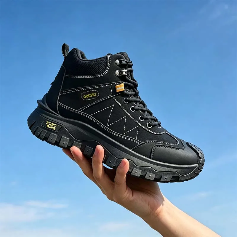 New Autumn and Winter High-Top Outdoor Hiking Boots for Couples, Unisex, Sizes 35-48, Thick-Soled, Non-Slip, Wear-Resistant Work Shoes, Color-Blocking, Fashionable Height-Increasing Sneakers