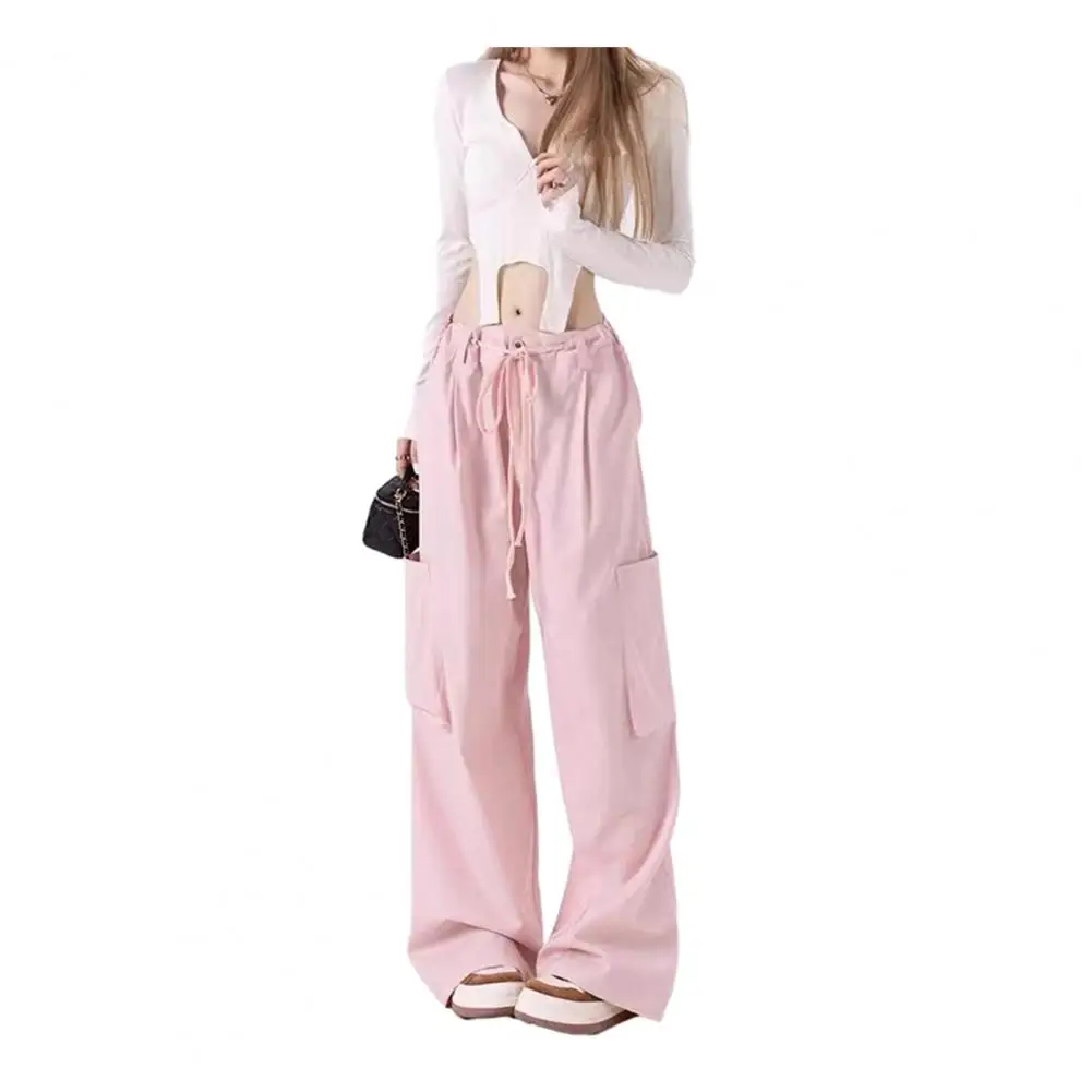 Women Summer Trousers Female Clothes Women Cargo Pants Hip Hop Solid Color High Waist Oversized Drawstring Streetwear Wide Leg