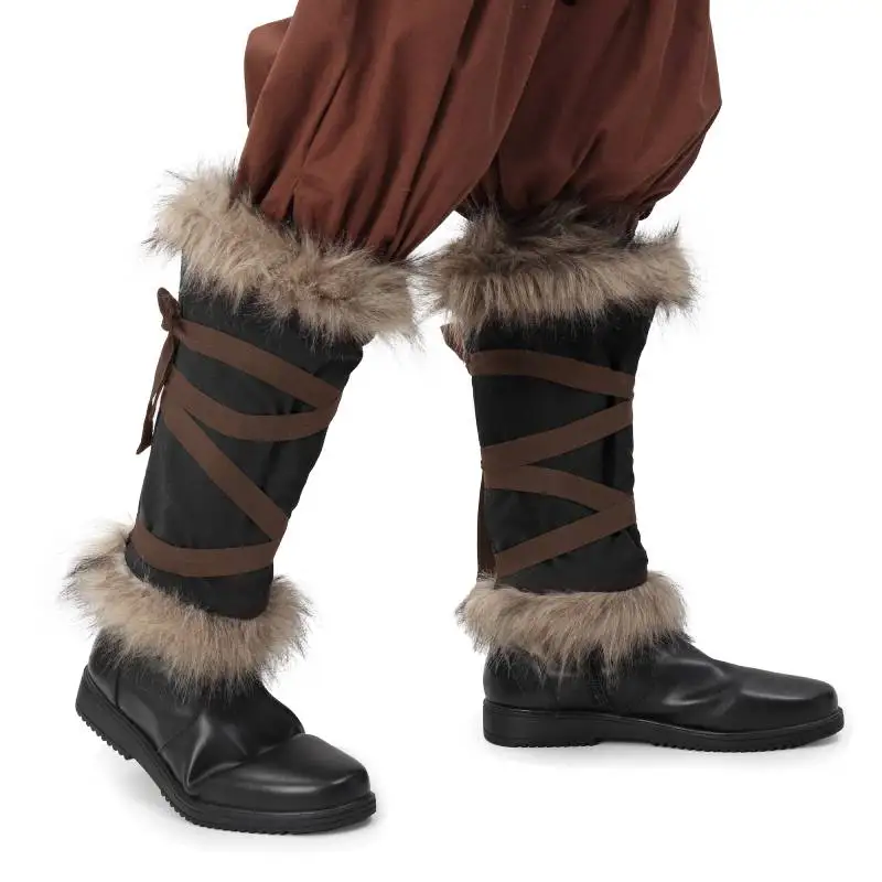 

DAZCOS Medieval Fur Trim Linen Leg Wraps Medieval Faux Fur Leg Wraps Eskimo Cosplay Boots Covers Renaissance Costume Accessories