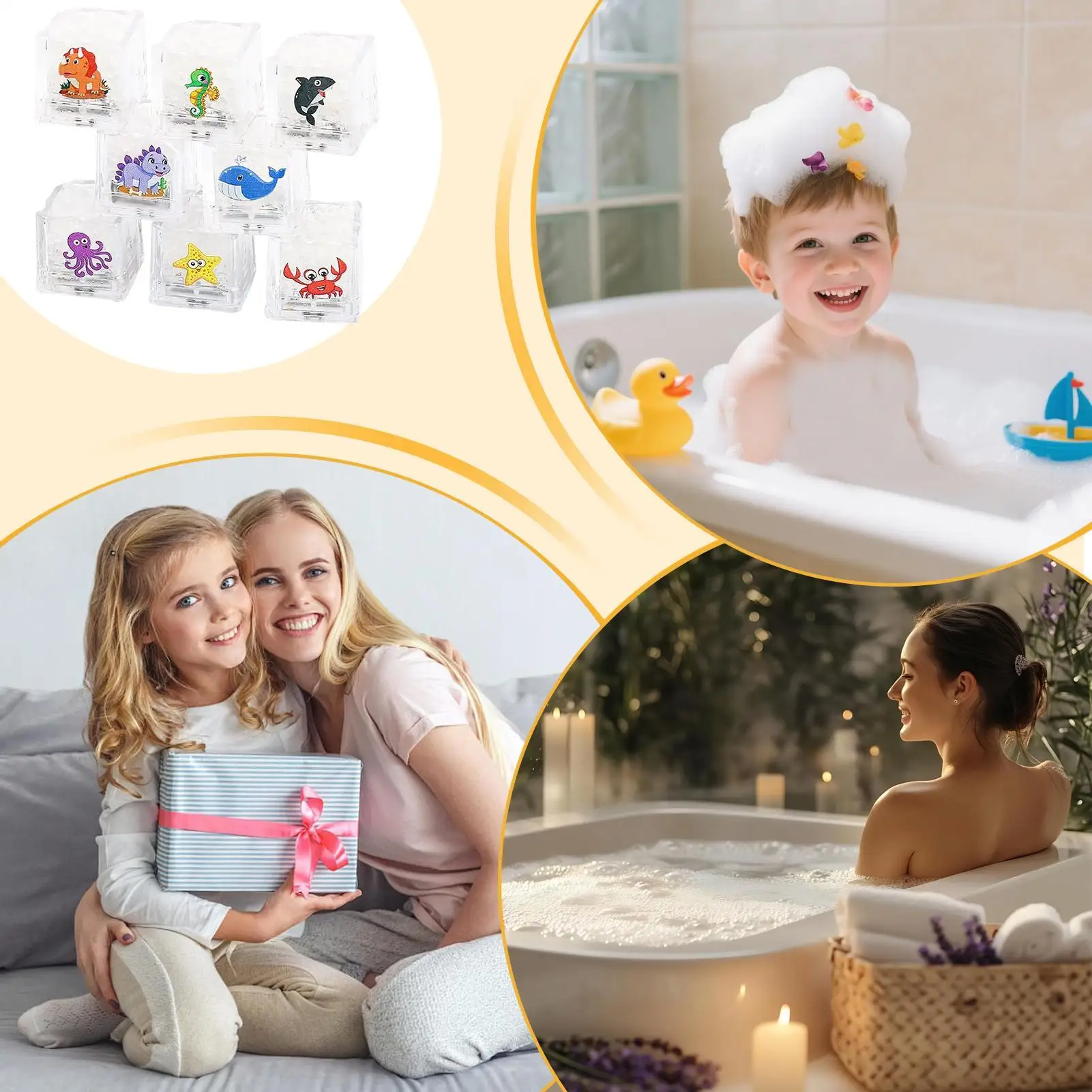 Luzes de banheira para crianças, 8 peças, ativadas por água, divertidas, à prova d'água, banho, gelo, brinquedos de água para meninos, meninas, banheira, piscina