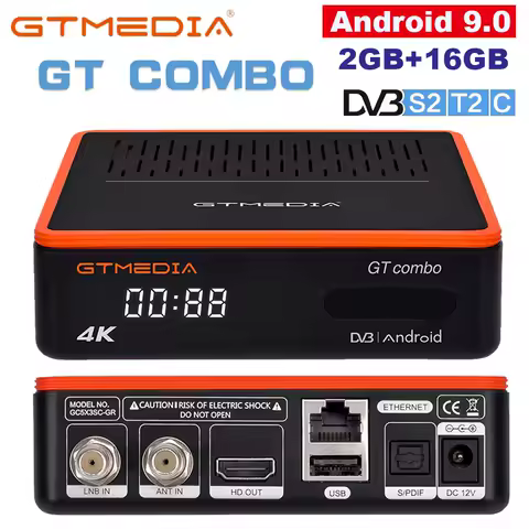 GTMEDIA GT COMBO Android Box 4K 8K HD 4:2:2 Android 9.0+DVB-S2X/T2/C Satellite TV Receiver Decoder 2GB+16GB GTC Android Box