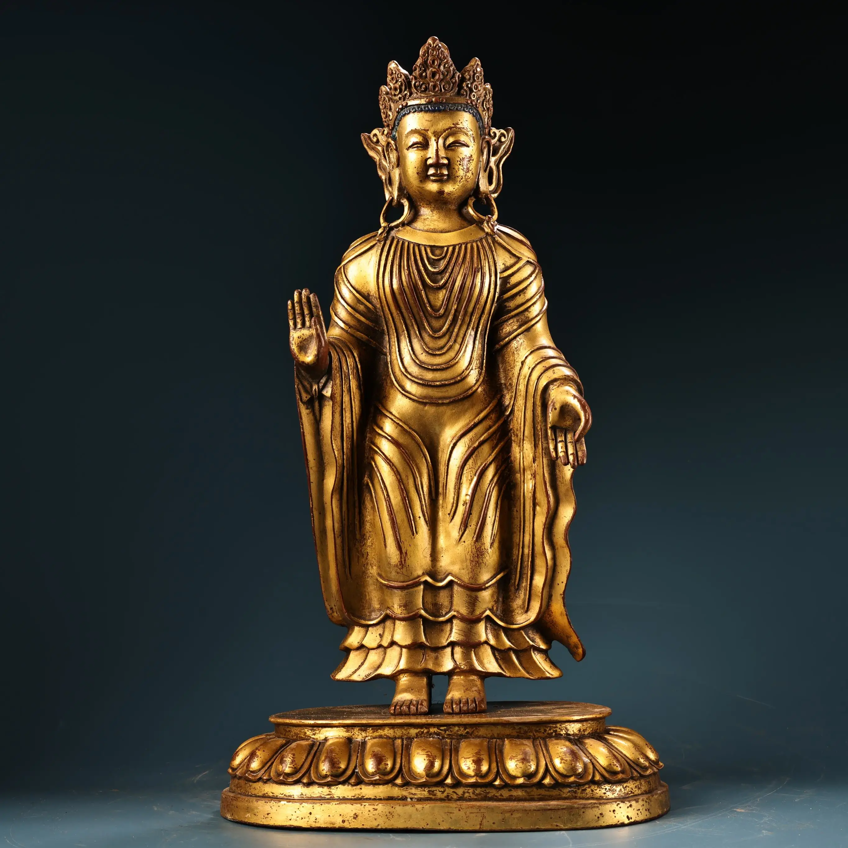 

19"Tibetan Temple Collection Old Purple Bronze Gilded High Relief Nanwu Zhantan Merit Buddha Shakyamuni Buddha Worship Hall