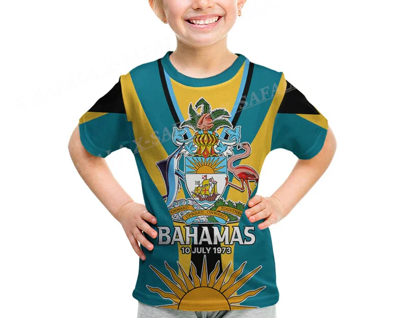 

Love BAHAMAS Country Flag Coat Of Arms Kids Size Children 3D Print Mesh Fiber T-Shirt Summer Streetwear Shorts Sleeve Sport-3