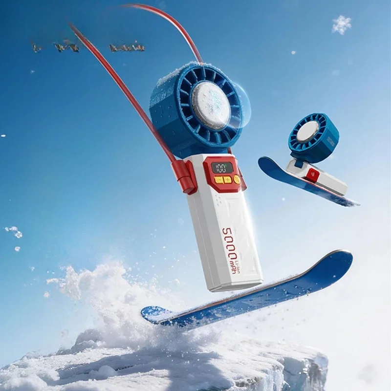 Refrigeration folding handheld fan, neck/handheld/desktop folding full adaptation, built-in ice compress module, hardcore mecha