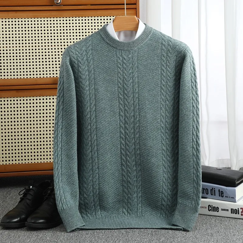 2024 autumn and winter new sweater thickened 100% merino wool male O-neck leisure cashmere sweater.