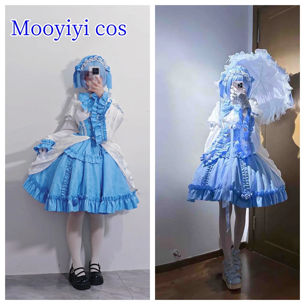 ゼロ 新しい Mooyiyi cos レム コスプレ衣装 ハロウィン クリスマス ロールプレイング パーティー コミック XS-L 青と白のかわいいドレス ロリータ