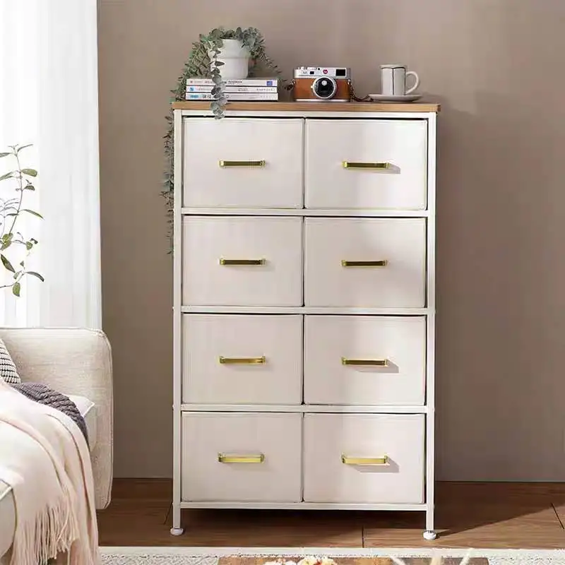 Wooden Cover Plate Deep Drawers with Smooth Metal Handle, Large Dressers & Chests of Drawers Wide Cabinet, Fabric Storage Box