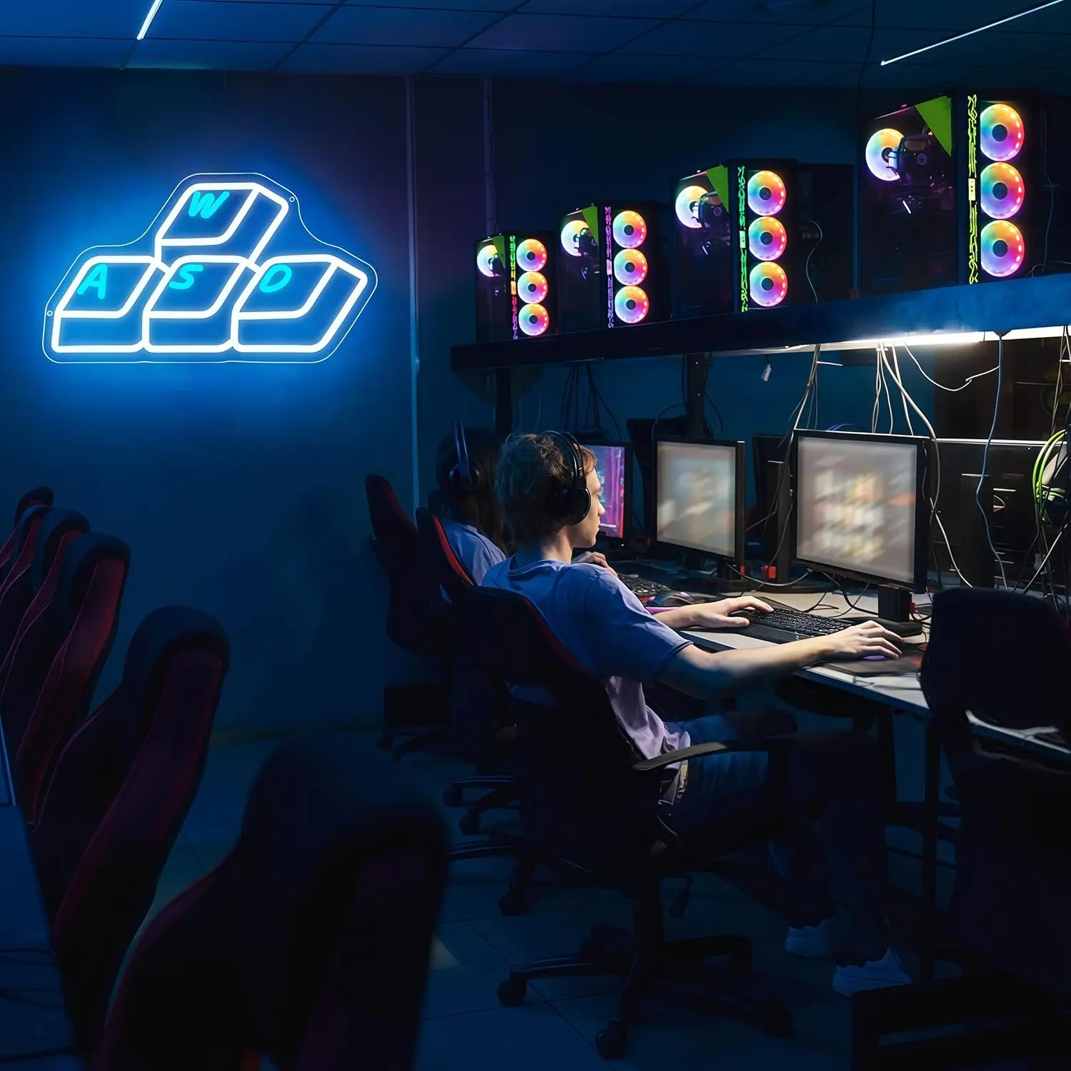 Keyboard Neon Sign Gaming Accessories Game Neon Light Sign USB Dimmable LED for Teenage Boy Game Room Man Cave Gaming Wall Decor