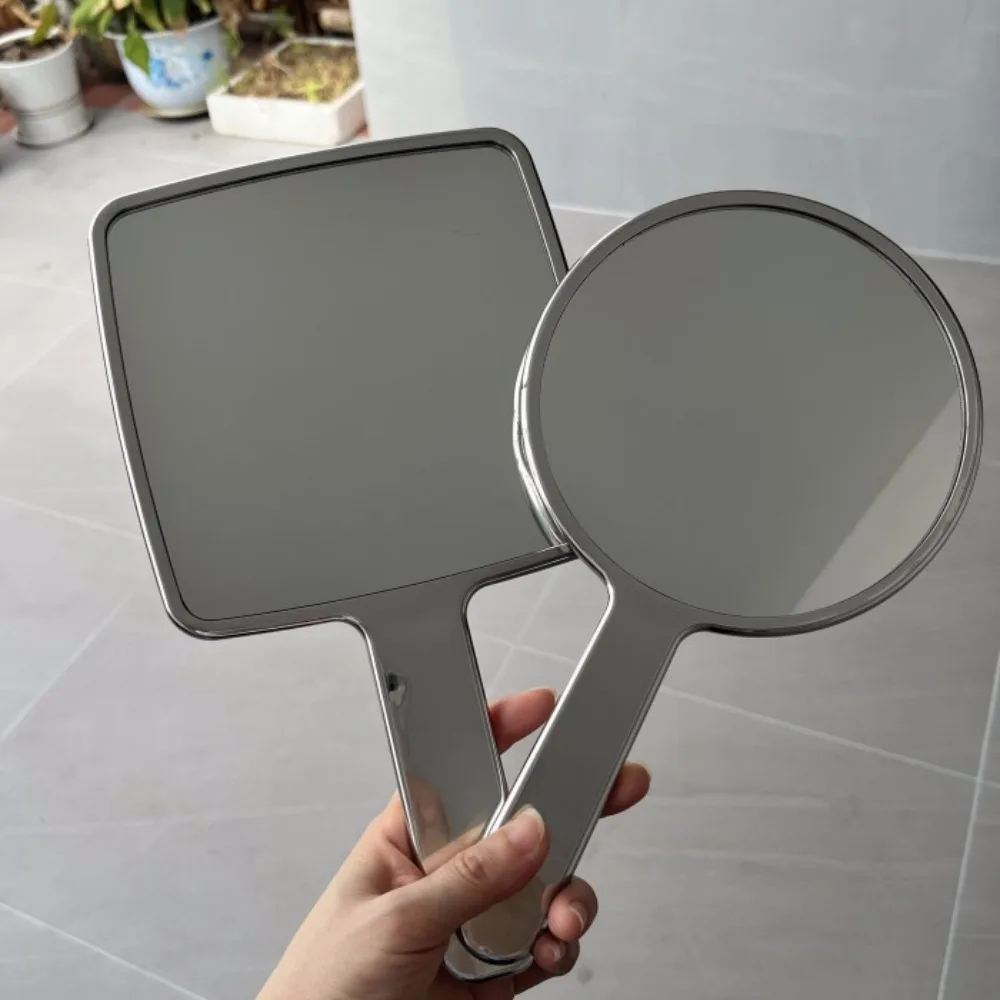 Portable Electroplated Handle Makeup Mirrors Square Round Hand Make Up Mirror HD Beauty Single-sided Cosmetic Mirror Women