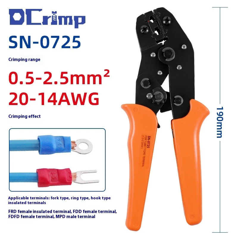 SN-0725 Cold Crimping Pre-Insulated Terminal Pliers, Ratchet-Type Wire Crimping Tool, 0.5-2.5 for RV/SV Wires