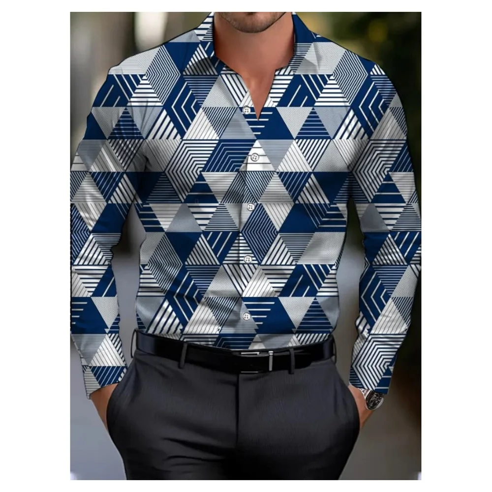 

Men's shirt Regular Lapel shirt men's 3d Printing Irregular Geometric Versatile Casual Street Long sleeve Fashion Men's clothing