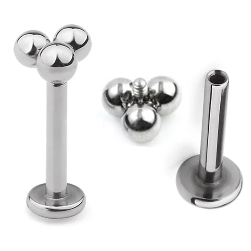 

G23 Titanium 3 Balls Internally Thread Labret PIERC Ear Cartilage Tragus Helix Earring Lip Stud Ring Body Pircing Jewelry