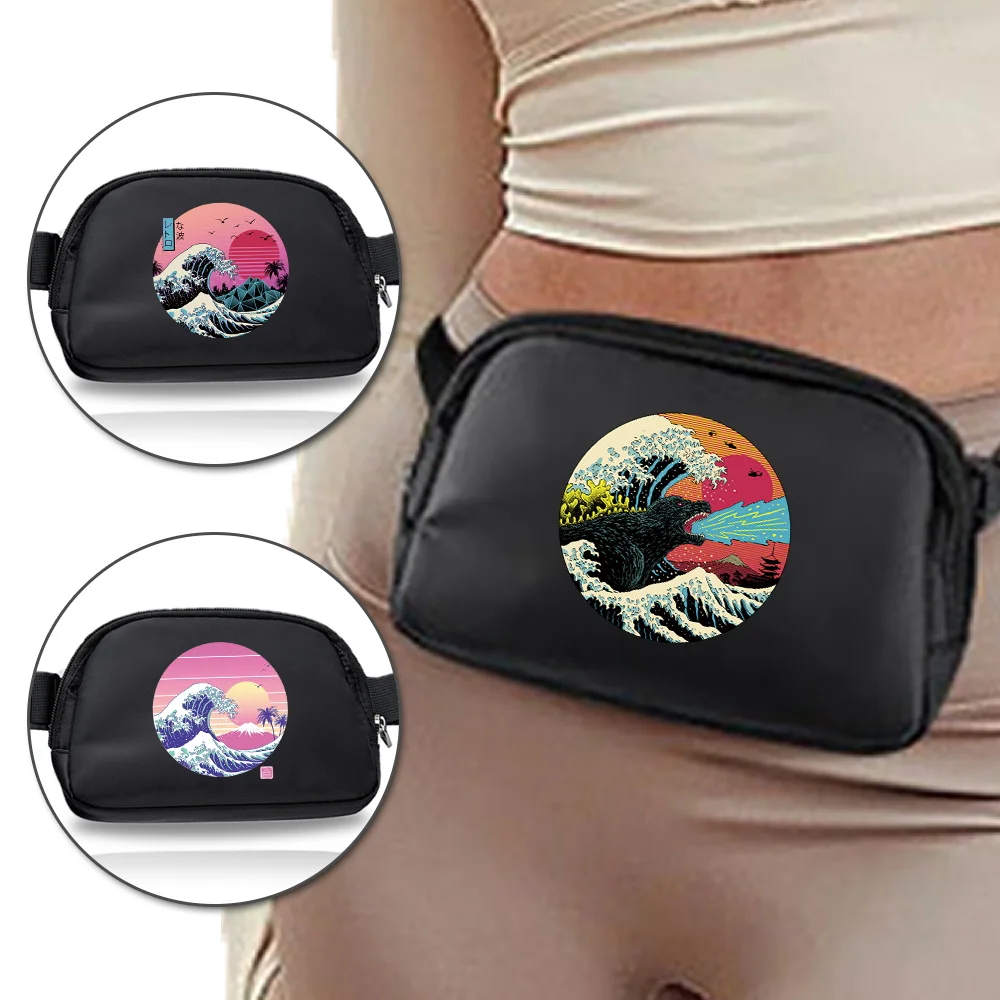 Waist Bag Fanny Pack Cross Bag Crossbody Bags Unisex Outdoor Sports Organizers Mobile Phone ID Card Storage Bags Wave Pattern