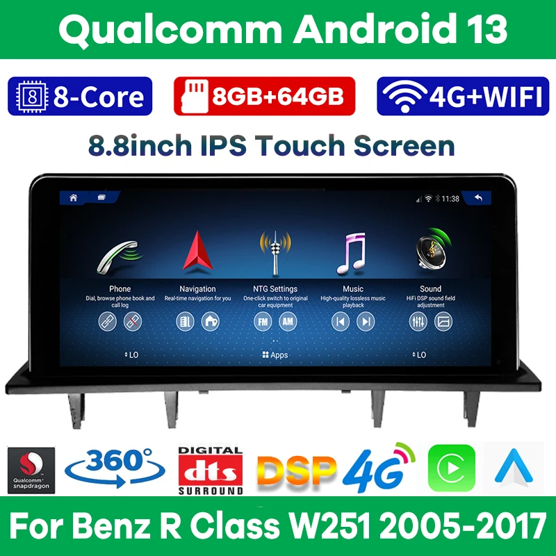 

NEW Qualcomm 668S Android 13 Car Multimedia for Mercedes Benz R Class W251 2005-2017 Auto Radio Stereo Video GPS CarPlay Screen