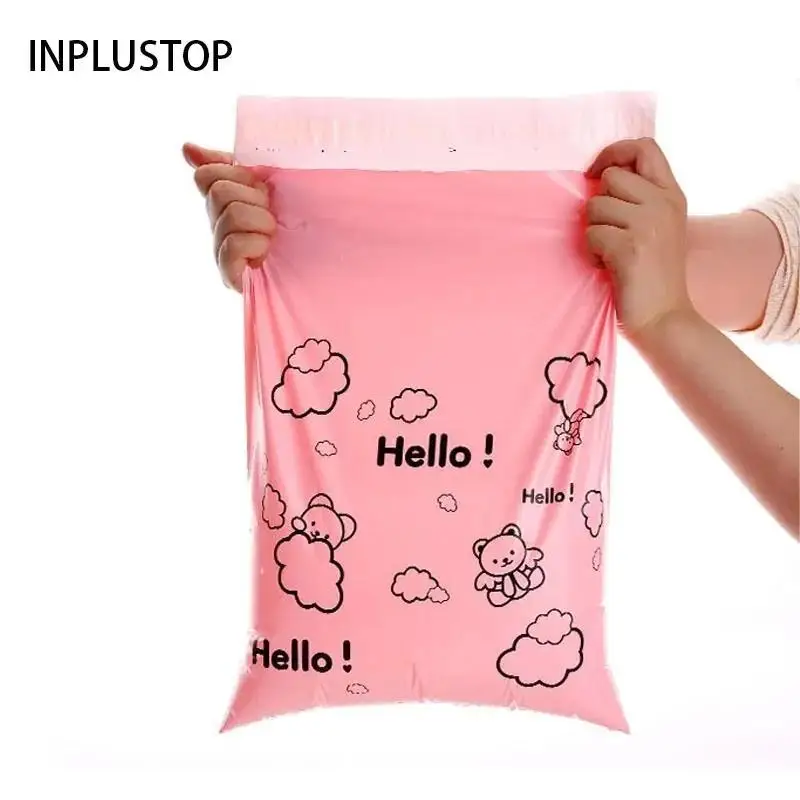 INPLUSTOP 50Pcs HELLO Design Mailing Logistics Bags Cartoon Bear Printing Gifts Boxes Packing Pouch Express Courier Shipping Bag