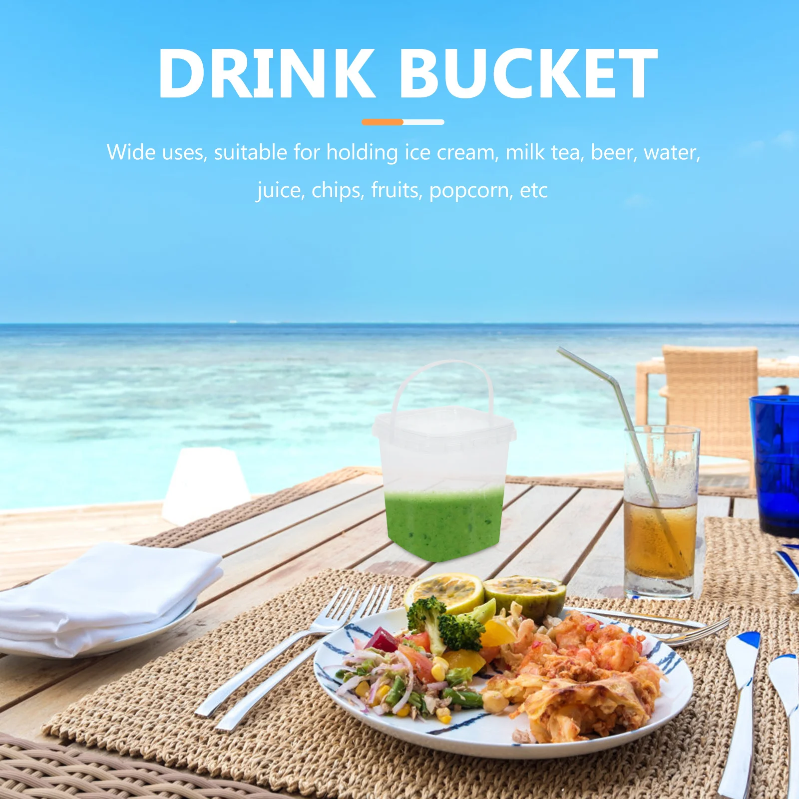 

10pcs Square Clear Small Bucket 500Ml Lid Ice Cream Milk Tea Popcorn Container Food Storage Party Supplies Fruit Yogurt Juice