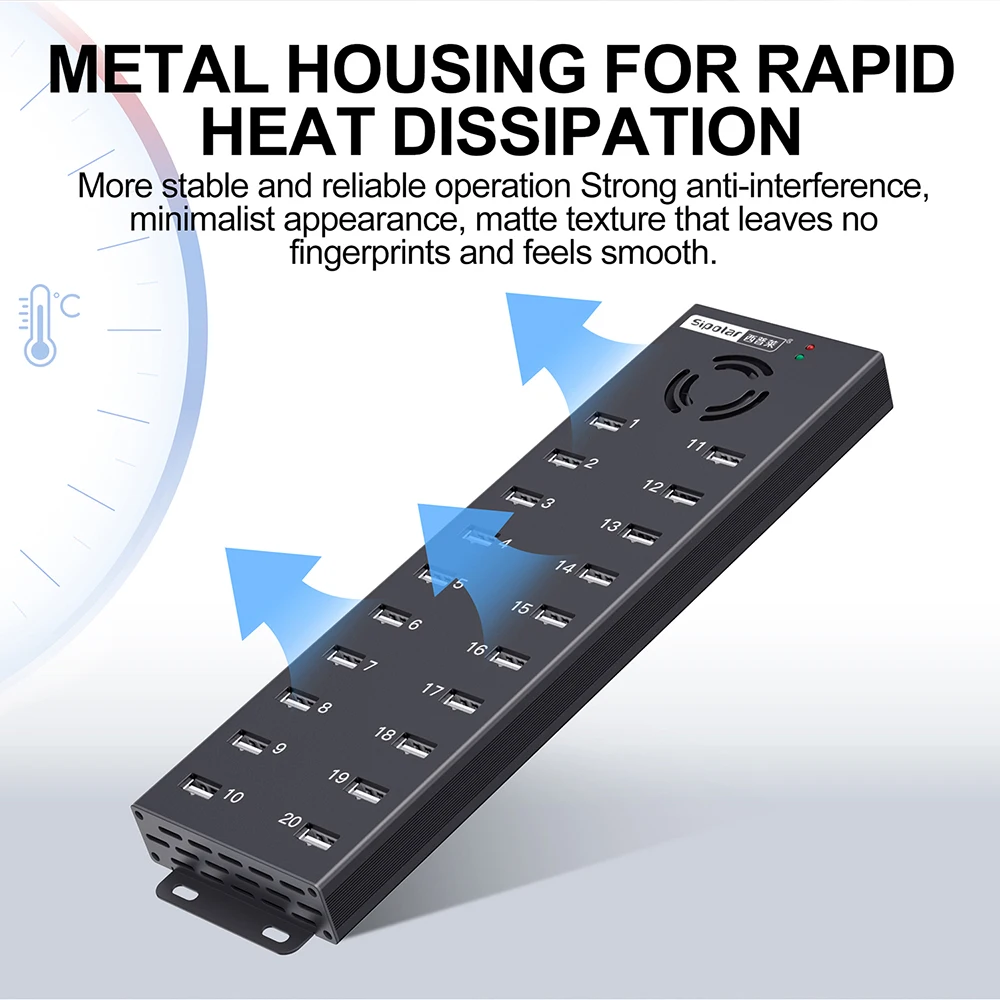 Good 20-Port USB Charging Station Sipolar A-805P - 120W Industrial Hub for Mobile Phone Refurbishing