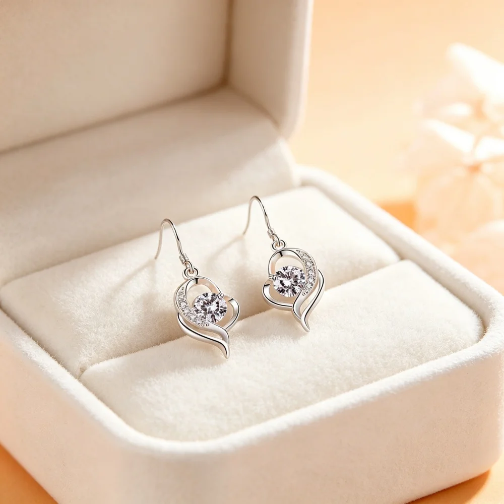 925 Sterling Silver Heart Drop Earrings for Women Shiny Zircon Dangle Earrings Elegant Wedding Party Jewelry Valentine's Gift