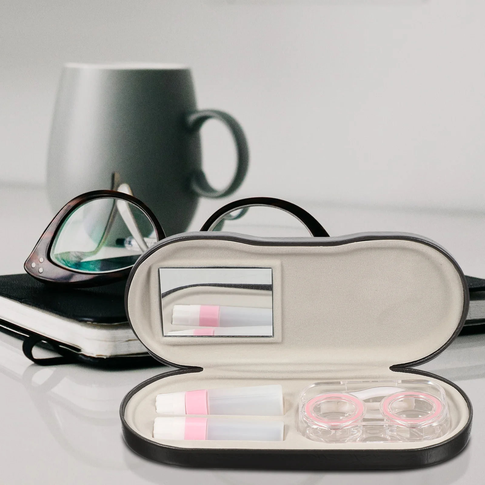 

1Set Eyeglass Case PU Double-Sided Portable Hard Soft Glasses Organizer Travel Lens Storage Box Multifunctional Eyewear Holder