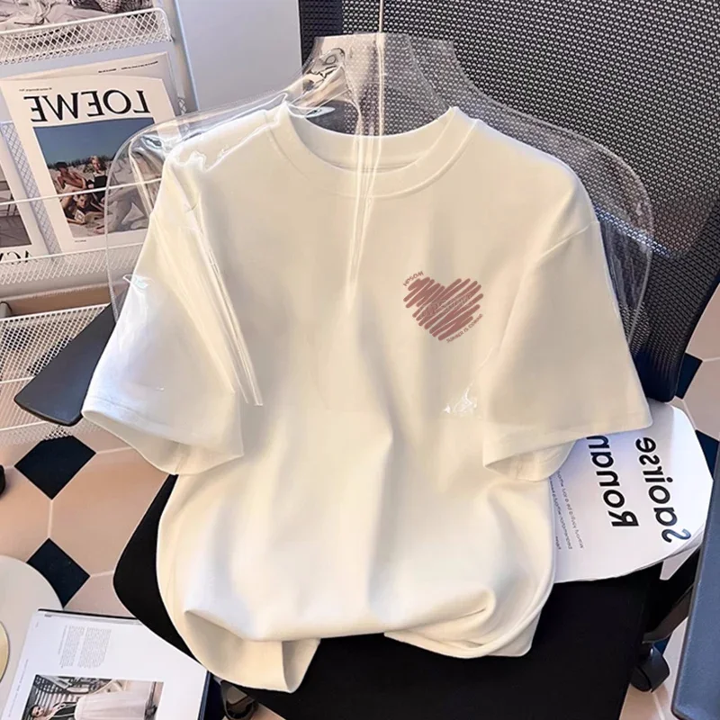 White Positive Shoulder Short-sleeved T-shirt Female Half-sleeved 2025 New Explosive Design Summer Tops Loose T-shirt