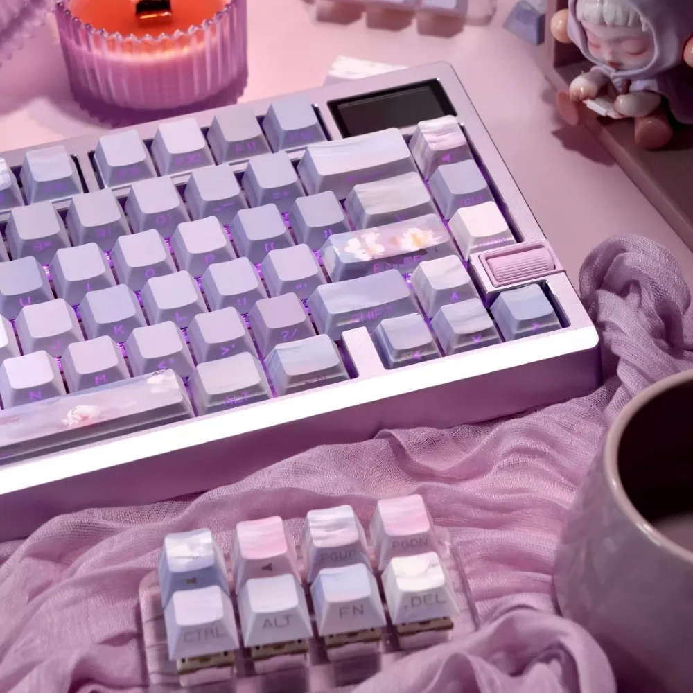 Monet Set Keycap tema lili air 130 tombol PBT topi kunci profil ceri kustom untuk hadiah aksesori Keyboard mekanis MADCATZ60