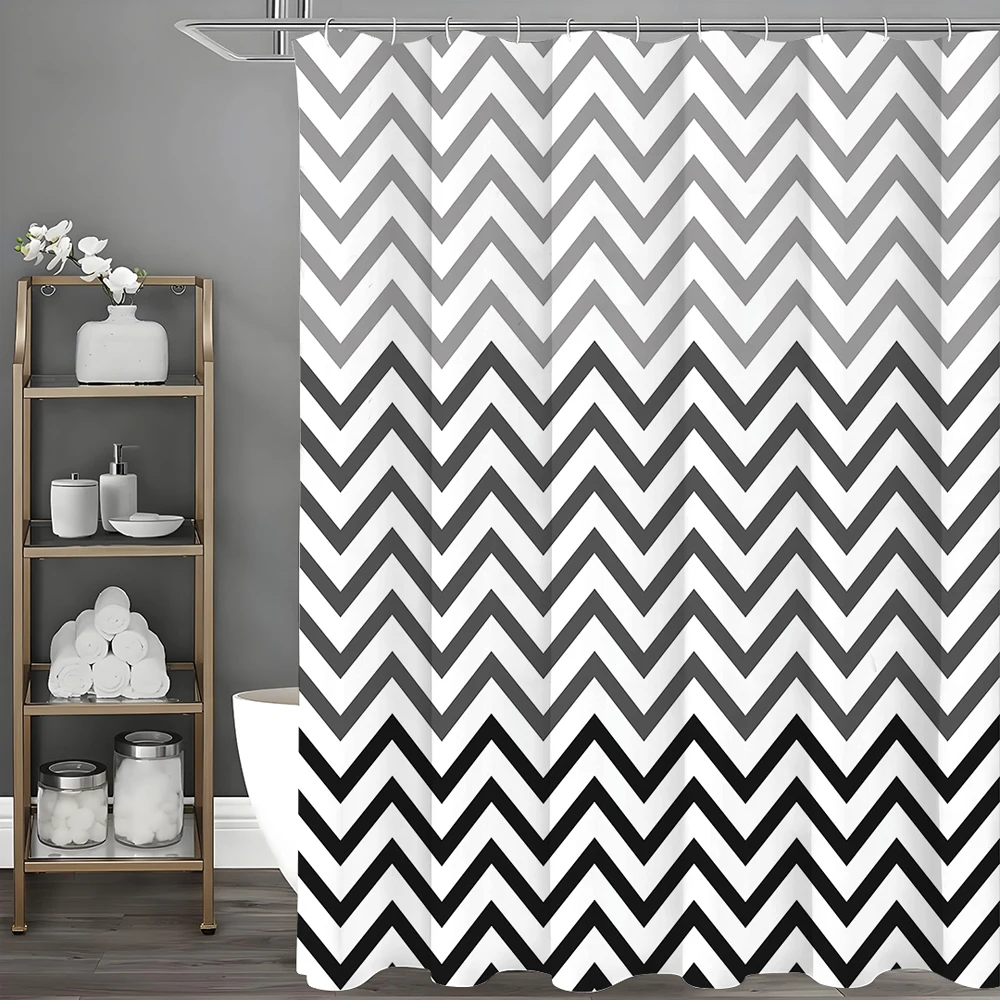 

Черная градиентная волнистая линия, геометрическая современная минималистичная занавеска для душа, декоративная занавеска для душа для ванной комнаты, водонепроницаемая занавеска для душа