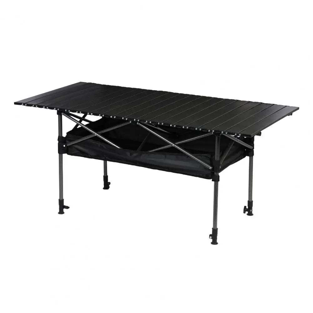 Adjustable Height Camping Table, Folding Portable Outdoor Table with Large Storage Organizer and Carrying Bag