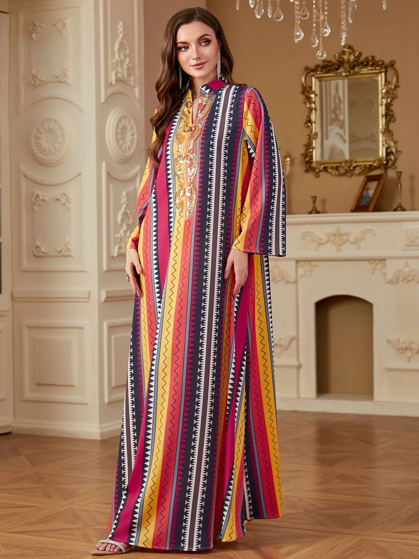 Ramadan Saudi Arabia Morocco Islamic Dubai Middle Eastern Muslim Robe New Luxury Fashion Printed Women's Dress