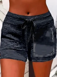 Shorts inferiores impressos de secagem rápida para mulheres, calças de ioga elásticas, cintura esportiva casual amarrada