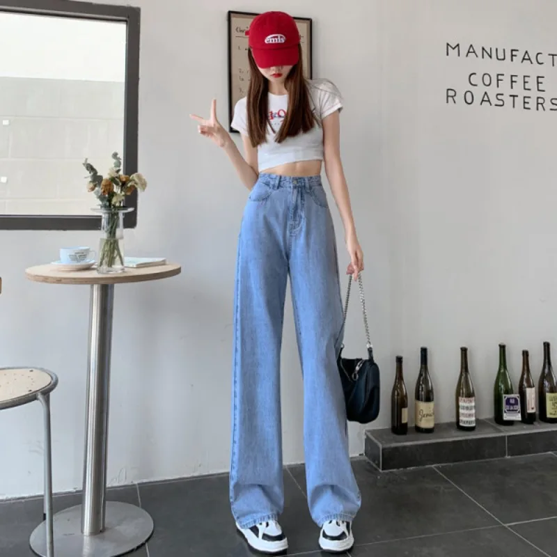 Nice Good Quality Soft Chic High Waisted Wide Leg Jeans Women All Season Streetwear Full Length Denim Baggy Pants Dropshipping