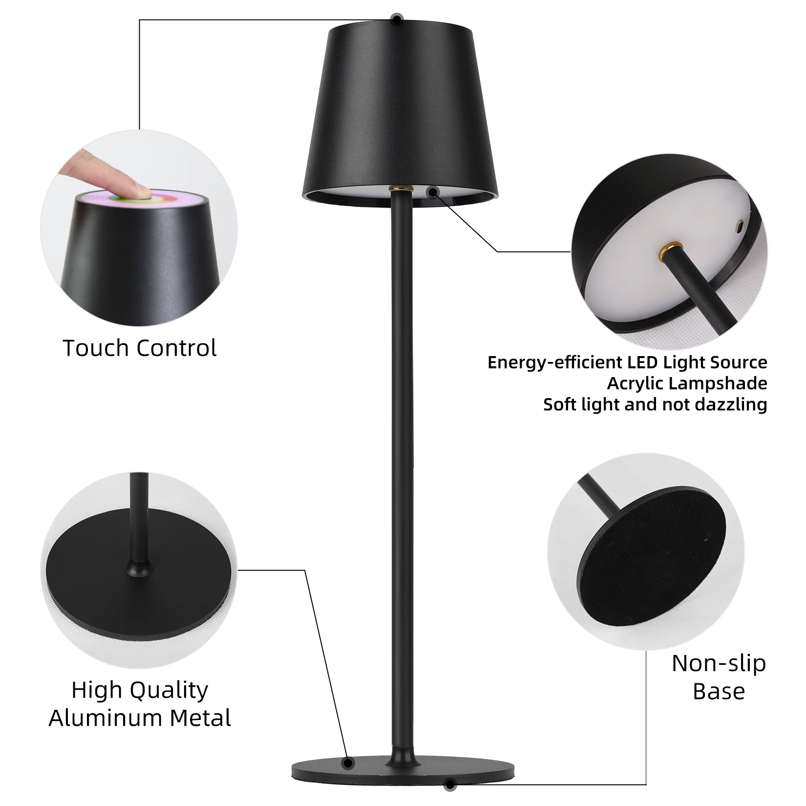 Dimming LED Table Lamp RGB Atmosphere Ambient Lamps Bedroom Restaurant Aluminum Wireless Study Lights USB Charging Desk Lights