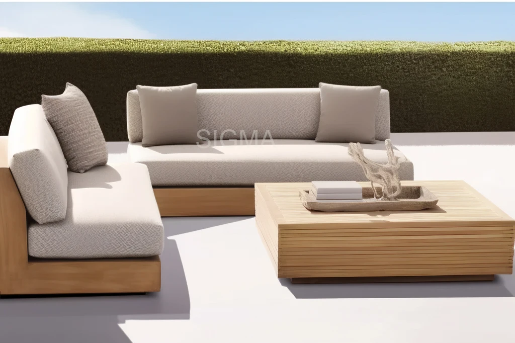 

2026 Hot Sale Sigma Modern Natural Teak Wood Sofa Set for Outdoor Furniture Dining Chairs for Patio Courtyard Villa Park Hotel