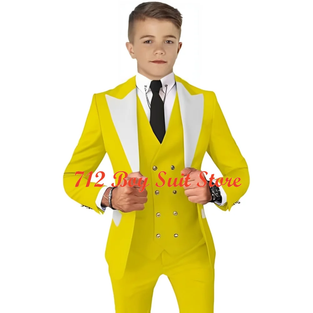 3-delige Jongenspakken Huwelijksfeest Formeel Slim Fit Pak Set Double Breasted Kids Smoking Voor Jongens Blazer Jas Vest Broek